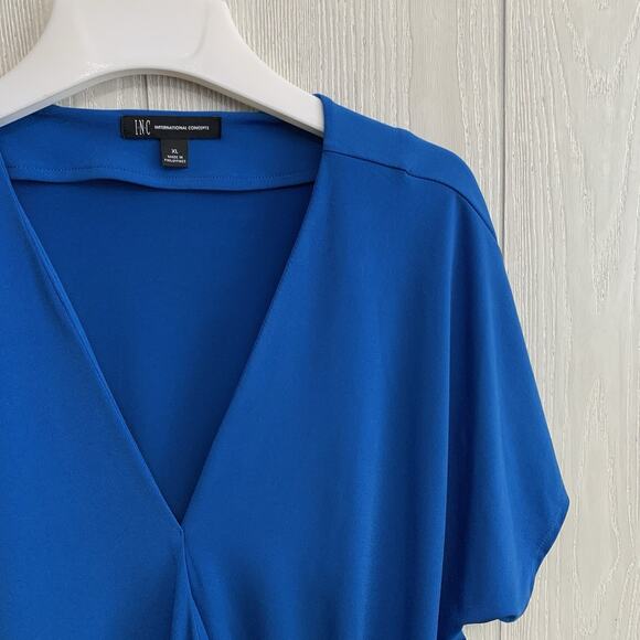 INC International Concepts Blue V-Neck Wrap Top XL NWT - Picture 3 of 6
